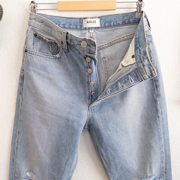 Agolde Riley High Rise Straight Cropped Distressed Organic Cotton Jeans Size 28 - Picture 6 of 11